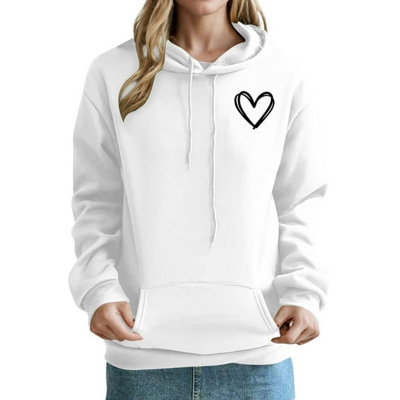 Hvot&aat Women's Casual Heart Print Hoodie Long Sleeve Pullover Casual Loose Solid Color Sweatshirt