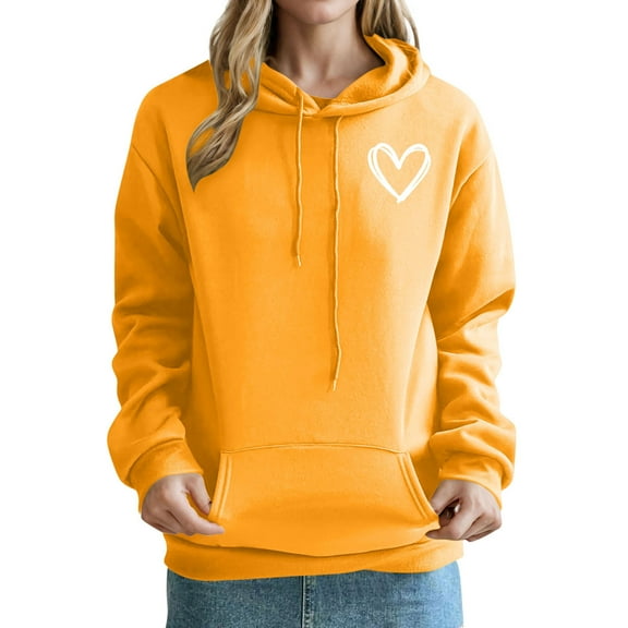 Hvot&aat Women's Casual Heart Print Hoodie Long Sleeve Pullover Casual Loose Solid Color Sweatshirt