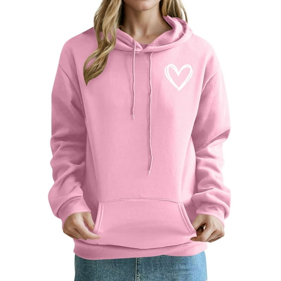 Hvot&aat Women's Casual Heart Print Hoodie Long Sleeve Pullover Casual Loose Solid Color Sweatshirt