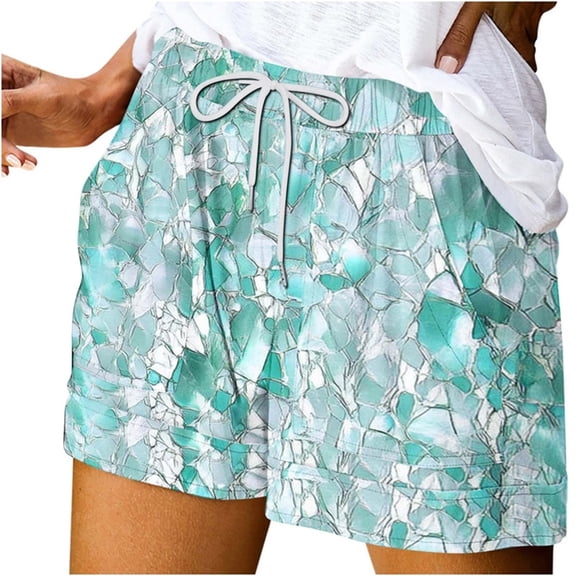 Hvot&aat Women's Casual Printed Shorts Comfy Elastic Waist Drawstring Short Lightweight Loose Fit Mini Shorts