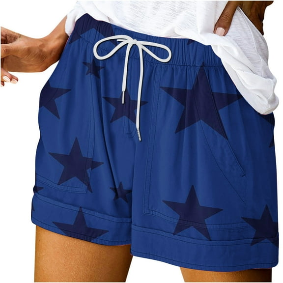 Hvot&aat Women's Casual Printed Shorts Comfy Elastic Waist Drawstring Short Lightweight Loose Fit Mini Shorts