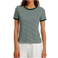 thumbnail image 1 of Hvot&aat Women's Casual Striped Spring Summer Tops Crew Neck Short Sleeve Slim Fit T-Shirt Basic Clothes, 1 of 3