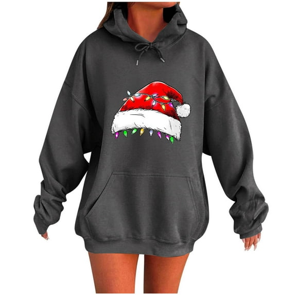Hvot&aat Women's Christmas Hoodie Christmas Santa Oversized Sweatshirts Casual Fall Pullover Top
