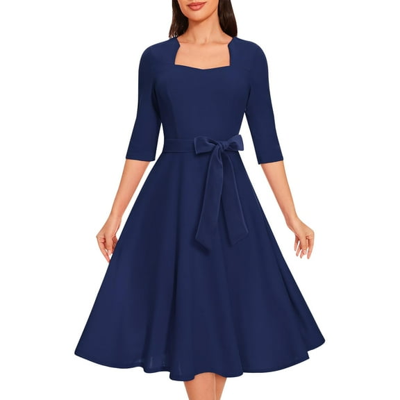 Hvot&aat Women's Cocktail Dresses Elegant Wedding Guest A-Line Waist Tie Dress Formal Graduation Flowy Tea Party