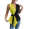 thumbnail image 1 of Hvot&aat Women's Color Block Blouses with Belted V-Neck Pleated Asymmetrical Elegant Shirt Casual Summer Sleeveless Tops, 1 of 2