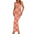 thumbnail image 1 of Hvot&aat Women's Color Block Print Dress Sexy Bodycon Sling Dresses Sleeveless Spaghetti Straps Long Dress, 1 of 5