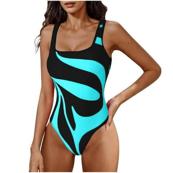 Hvot&aat Women's Color Block Tankini Fashion Striped Bikinis Square Neck Soft Cup One Piece Swimsuit