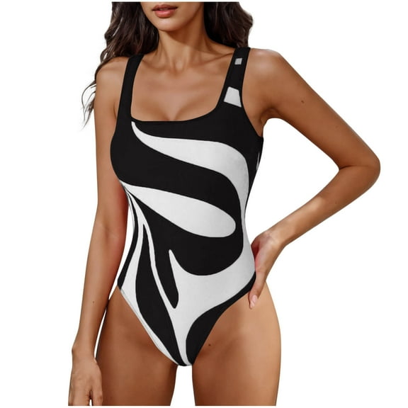 Hvot&aat Women's Color Block Tankini Fashion Striped Bikinis Square Neck Soft Cup One Piece Swimsuit