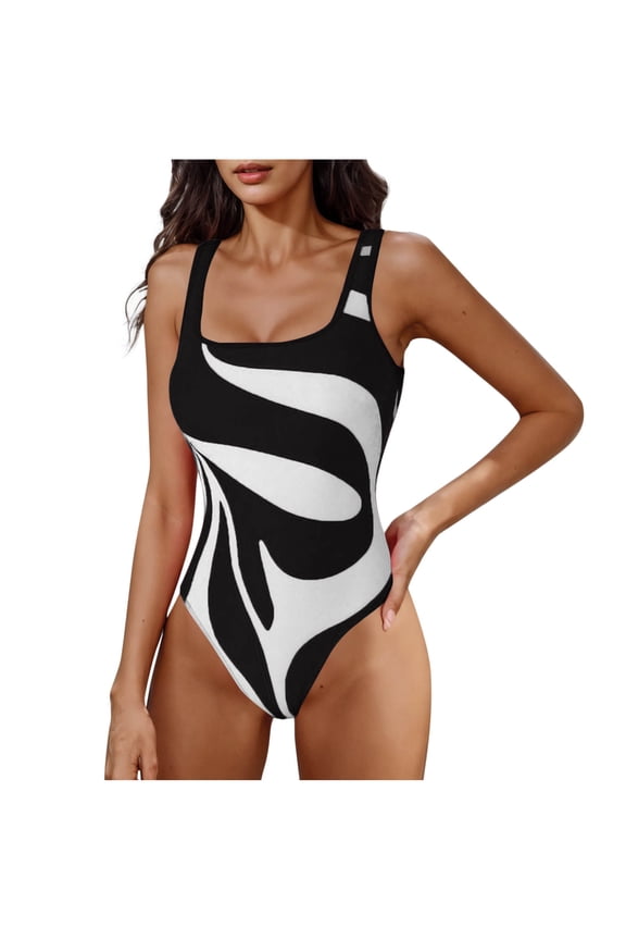 Women's Color Block Tankini Fashion Striped Bikinis Square Neck Soft Cup One Piece Swimsuit