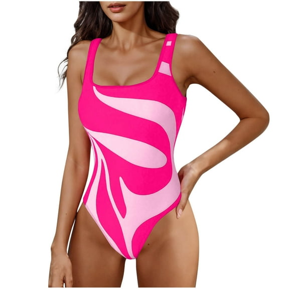 Hvot&aat Women's Color Block Tankini Fashion Striped Bikinis Square Neck Soft Cup One Piece Swimsuit