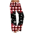 thumbnail image 1 of Hvot&aat Women's Comfy Stretch Christmas Pants Loose Straight Wide Leg Pants Patchwork Low Rise Trousers, 1 of 5