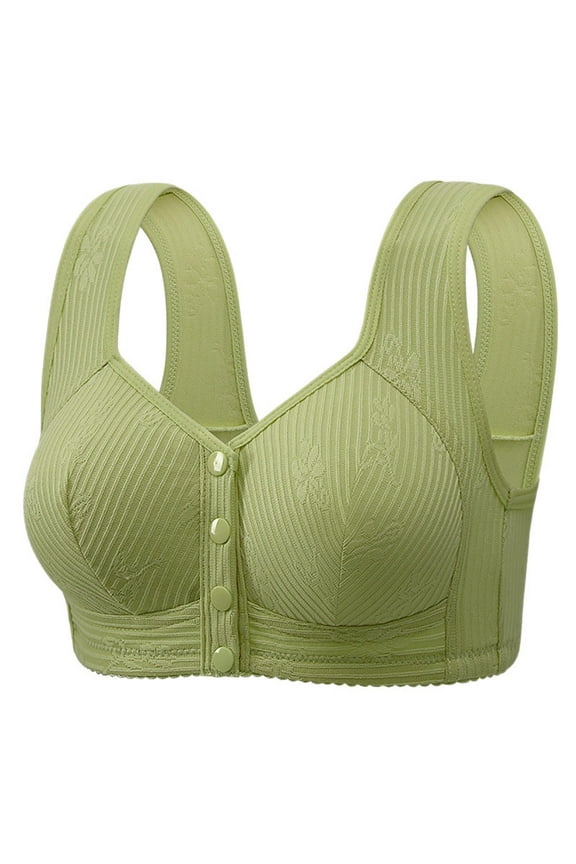 Women's Convenient Front Closure Bras Solid Color Ribbed Printed Full Coverage Bra Push up Daily Sleep Underwear
