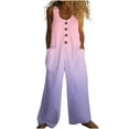 thumbnail image 1 of Hvot&aat Women's Cotton Linen Ombre Jumpsuits Button Down Sleeveless Casual Jumpers Loose Wide Legs Overalls, 1 of 4