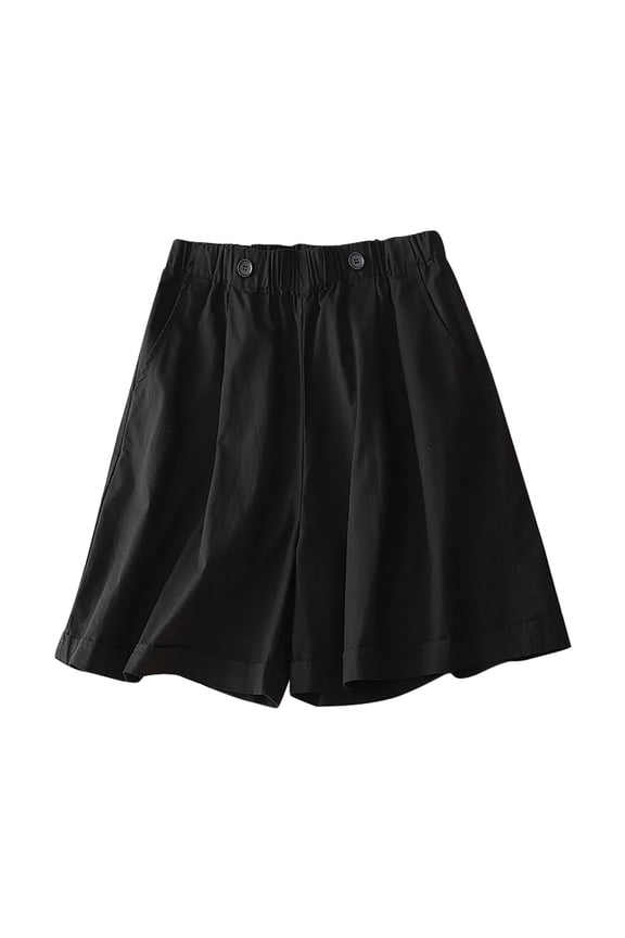 Women's Cotton Linen Shorts 2025 Summer Casual Elastic High Waist Loose Solid Wide Leg Bermuda Shorts with Pockets