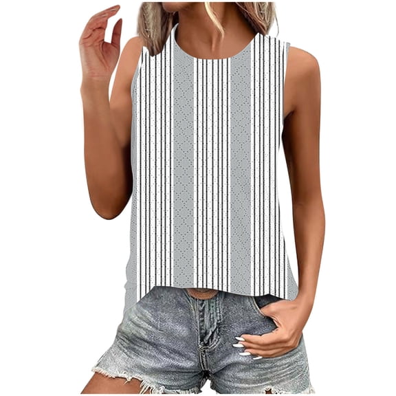 Hvot&aat Women's Crewneck Sleeveless Shirts Summer Breathable Eyelet Casual Blouse Loose Fit Tank Tops