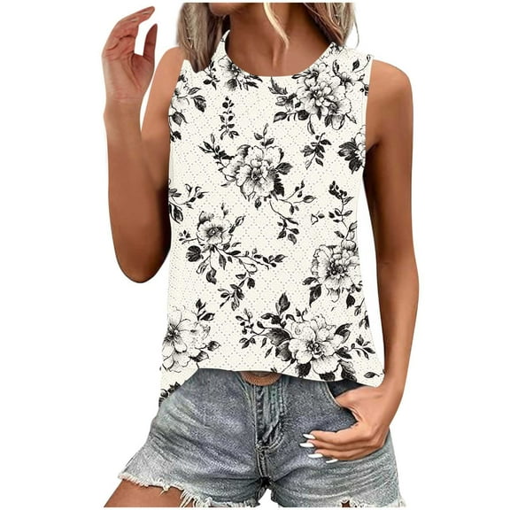 Hvot&aat Women's Crewneck Sleeveless Shirts Summer Breathable Eyelet Casual Blouse Loose Fit Tank Tops