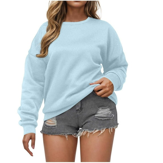 Hvot&aat Women's Crewneck Sweatshirts Long Sleeve Casual Loose Fit Pullover Solid Color Tshirt Tops 2025 Fall Trendy Clothes