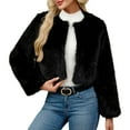 thumbnail image 1 of Hvot&aat Women's Cropped Faux Fur Jacket Long Sleeve Open Front Fluffy Cardigan Fashion Short Coat, 1 of 7