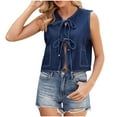 thumbnail image 1 of Hvot&aat Women's Denim Jean Vest Y2K Sleeveless Tie Front Crop Top Vintage Fashion Western Cowgirl Jacket, 1 of 6