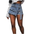 thumbnail image 1 of Hvot&aat Women's Denim Skorts Stretchy Asymmetrical Jean Skort Skirts High Waisted Shorts With Multi Pockets, 1 of 6
