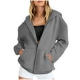 thumbnail image 1 of Hvot&aat Women's Drawstring Full Zip Up Cute Hoodies Casual Long Sleeve Sweatshirts Fall Basic Jacket with Pockets, 1 of 5