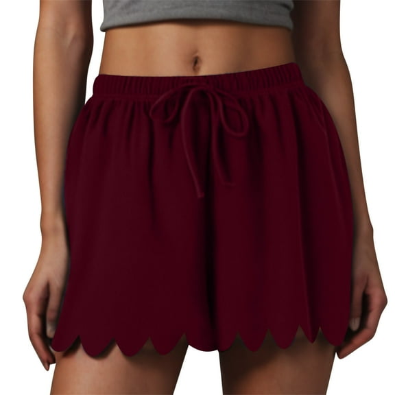 Hvot&aat Women's Elastic High Waist Shorts Scallop Trim Flowy Wide Leg Shorts Summer Pleated Beach Shorts