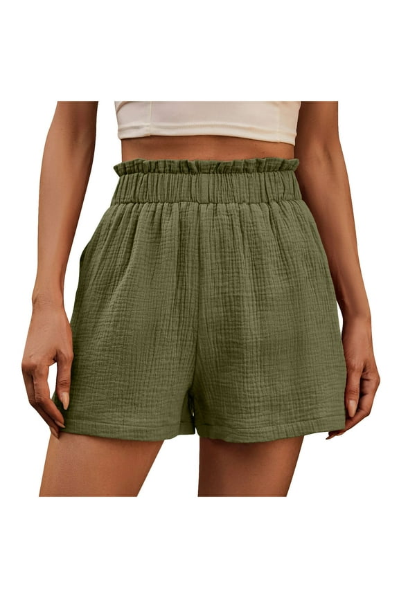 Women's Elastic Waisted Lounge Shorts Linen High Waisted Pants Baggy Beach Loose Shorts Wide Legs