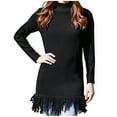 thumbnail image 1 of Hvot&aat Women's Elegant Bodycon Pullover Mini Sweater Dresses Mock Neck Long Sleeve Knit Short Dress with Fringed hem, 1 of 4