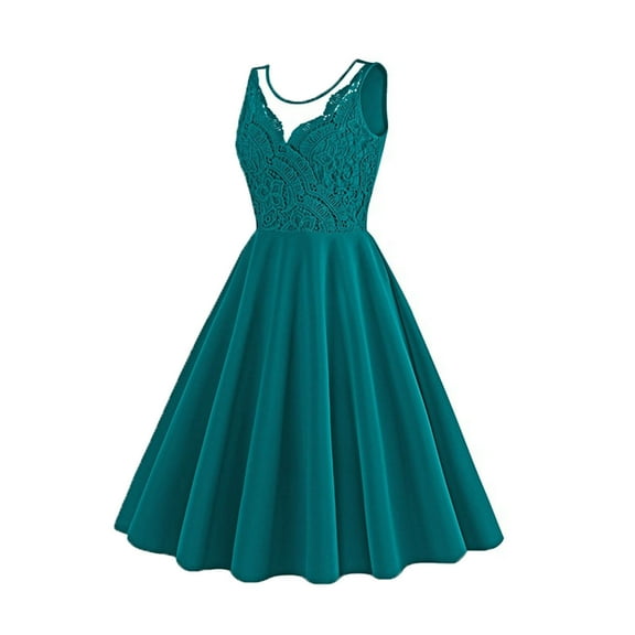 Hvot&aat Women's Elegant Floral Lace Cocktail Dresses Vintage 1950s Audrey Sleeveless V Neck A-Line Party Swing Dress