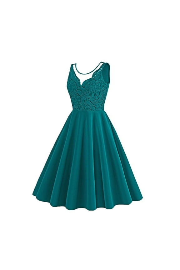 Women's Elegant Floral Lace Cocktail Dresses Vintage 1950s Audrey Sleeveless V Neck A-Line Party Swing Dress