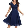 thumbnail image 1 of Hvot&aat Women's Elegant Floral Lace Cocktail Dresses with Satin Belt Cap Sleeve V Neck Mesk Patchwork A-Line Party Swing Dress, 1 of 4