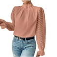 thumbnail image 1 of Hvot&aat Women's Elegant Pleated Mock Neck Blouse Casual Solid Fall Mesh Long Sleeve Loose Office Work Shirts Tops, 1 of 6