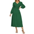 thumbnail image 1 of Hvot&aat Women's Elegant V Neck Midi Dress with Belt 2025 Fall Long Sleeve Evening Party Cocktail Dresses for Wedding Guests, 1 of 6