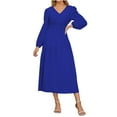 thumbnail image 1 of Hvot&aat Women's Elegant V Neck Midi Dress with Belt 2025 Fall Long Sleeve Evening Party Cocktail Dresses for Wedding Guests, 1 of 7