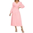 thumbnail image 1 of Hvot&aat Women's Elegant V Neck Midi Dress with Belt 2025 Fall Long Sleeve Evening Party Cocktail Dresses for Wedding Guests, 1 of 7