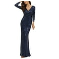 thumbnail image 1 of Hvot&aat Women's Elegant V Neck Sequins Maxi Dresses with Long Sleeve Empire Waist Formal Party Dresses for Wedding Gusets, 1 of 6