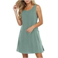 thumbnail image 1 of Hvot&aat Women's Eyelet Dress Solid Color Crew Neck Sleeveless Dress Casual Beach Mini Dress with Pockets, 1 of 7