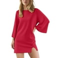 thumbnail image 1 of Hvot&aat Women's Fall Long Sleeve Mini Dress Elegant Solid Crew Neck Loose Short Dresses Trendy Notched Hem Sportswear Dress, 1 of 6