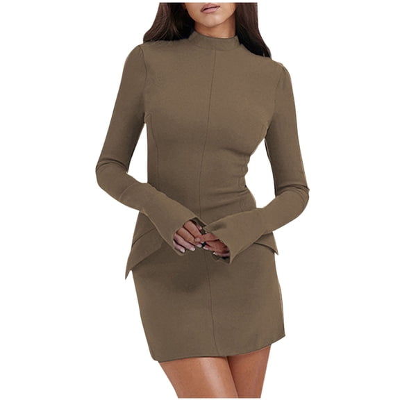 Hvot&aat Women's Fall Short Formal Dresses Long Sleeve Mock Neck Elegant Wedding Guest Party Club Bodycon Mini Dress