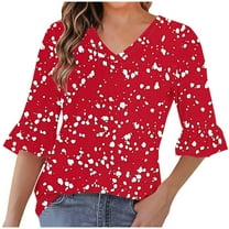 Hvot&aat Women's Fashion 1/2 Bell Sleeve Tops Summer Casual V Neck Printing Blouses Loose Lightweight Tee