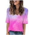 thumbnail image 1 of Hvot&aat Women's Fashion Tie Dye Gradient Printing Tees V-Neck Casual Short Sleeve Loose Tops Trending T Shirts, 1 of 4