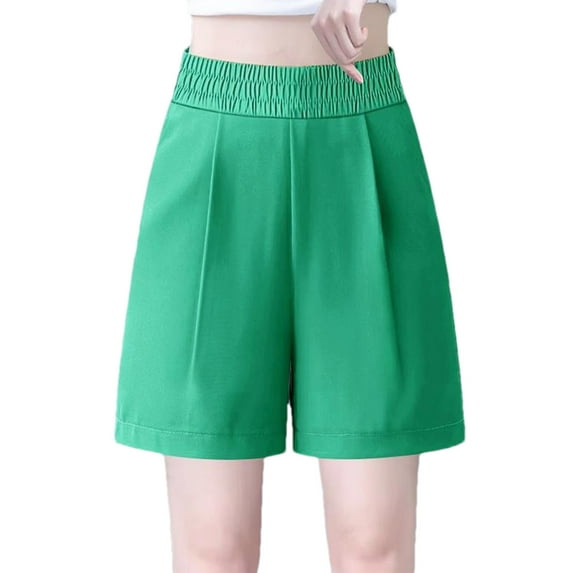 Hvot&aat Women's Fashionable Solid Color Cotton Linen Shorts Elastic Waist Wide Leg Work Trouser Shorts Suit Shorts