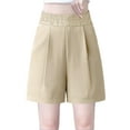 thumbnail image 1 of Hvot&aat Women's Fashionable Solid Color Cotton Linen Shorts Elastic Waist Wide Leg Work Trouser Shorts Suit Shorts, 1 of 7