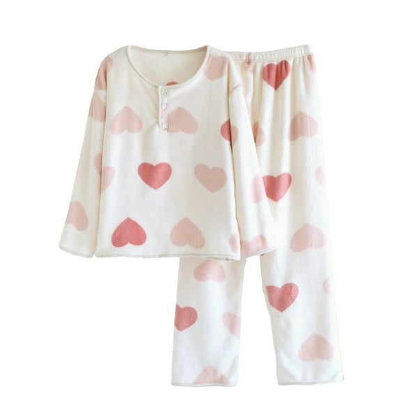 Hvot&aat Women's Flannel Comfy Warm Pajamas Sets Long Sleeve Henley Tops and Trousers Loungewear