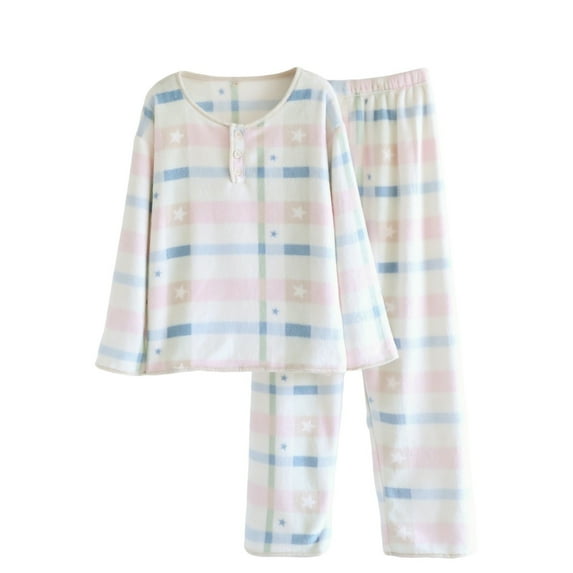 Hvot&aat Women's Flannel Comfy Warm Pajamas Sets Long Sleeve Henley Tops and Trousers Loungewear