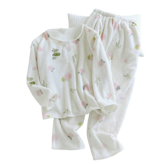 Hvot&aat Women's Flannel Comfy Warm Pajamas Sets Long Sleeve Henley Tops and Trousers Loungewear