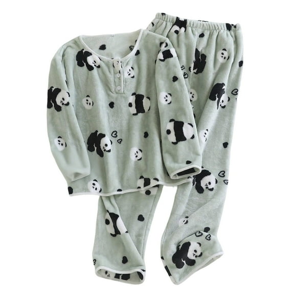 Hvot&aat Women's Flannel Comfy Warm Pajamas Sets Long Sleeve Henley Tops and Trousers Loungewear