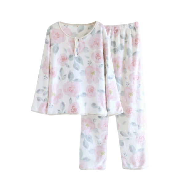Hvot&aat Women's Flannel Comfy Warm Pajamas Sets Long Sleeve Henley Tops and Trousers Loungewear
