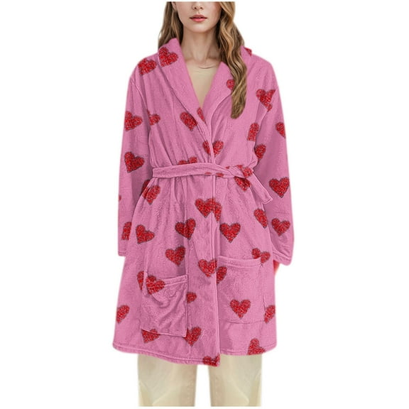 Hvot&aat Women's Flannel Robe Cute Paw Pattern Plush Fleece Bathrobe Soft Warm Winter Housecoats Nightgown with Pockets