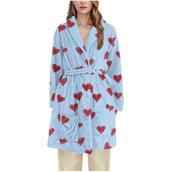 Hvot&aat Women's Flannel Robe Cute Paw Pattern Plush Fleece Bathrobe Soft Warm Winter Housecoats Nightgown with Pockets